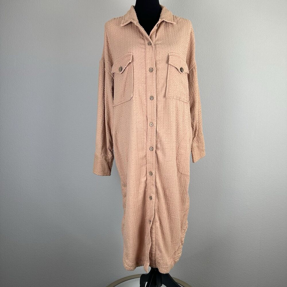 Free People Quite the Look Maxi Shacket Button Up Size Small Oversized Casual